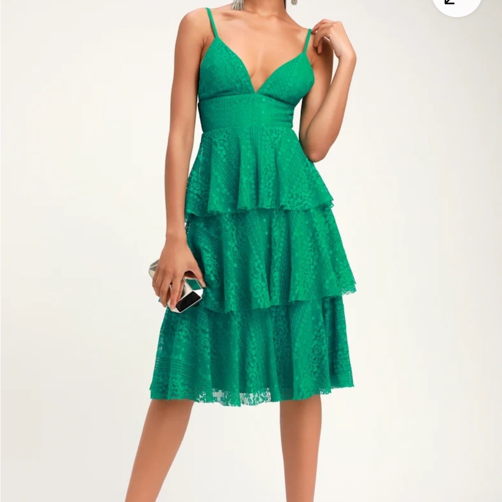 Lulu's Emerald Tiered Lace Midi Dress